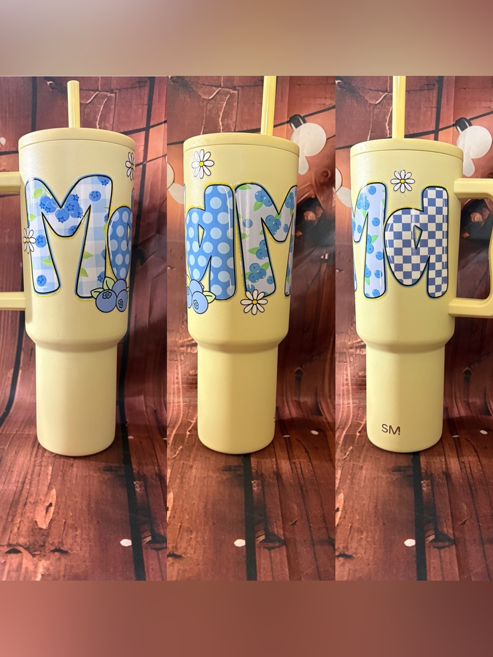 Yellow blueberry MAMA simple modern tumbler